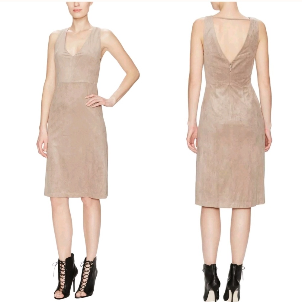 BCBGMAXAZRIA Mathilde Faux Suede Deep V Neck Dress